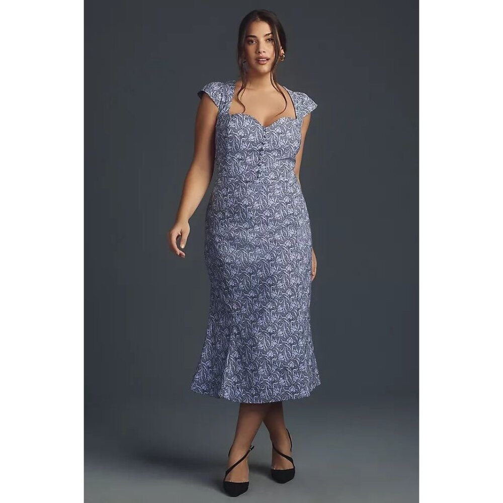 Anthropologie NWT The Cecily Fit & Flare Sweetheart Dress in Purple Motif sz 3X